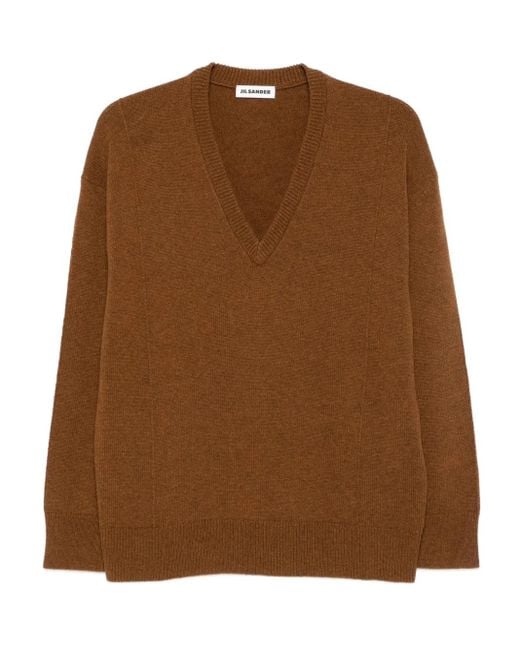 Maglione Con Scollo A V di Jil Sander in Brown