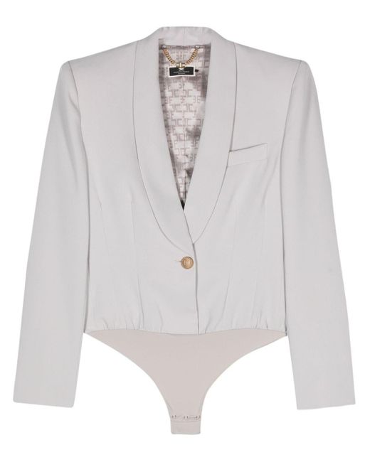 Elisabetta Franchi White Crepe Blazer Bodysuit