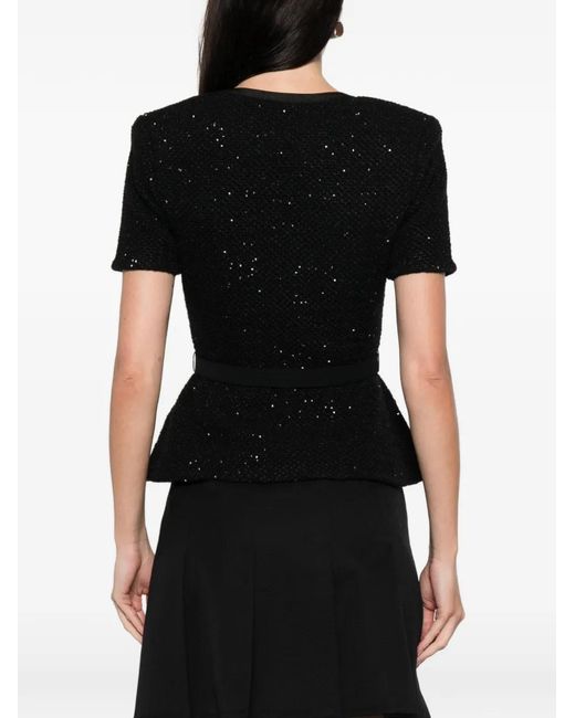 Haut Brodé De Sequins À Manches Courtes Self-Portrait en coloris Black