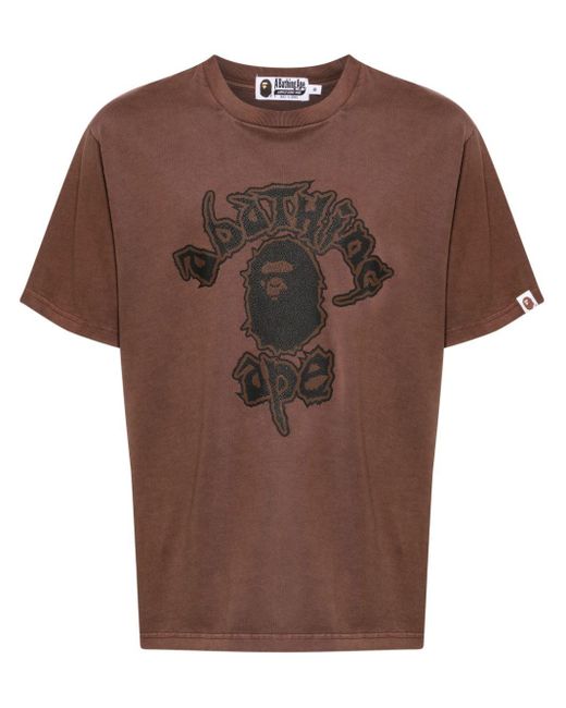 A Bathing Ape Brown Logo-print Cotton T-shirt for men