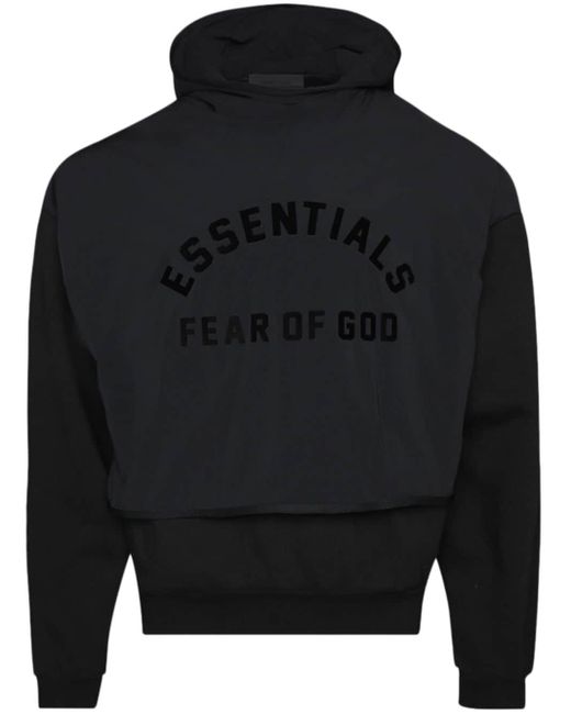 Fear Of God Black Layered Logo-print Fleece Hoodie for men