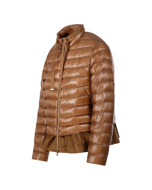 Herno Brown Ruffled Puffer Coat