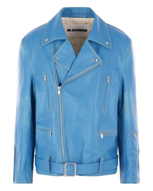 Jil Sander Blue Zip Belted Jacket for men