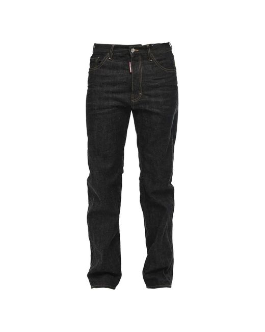DSquared² Black Embroidered Regular-Fit Jeans for men