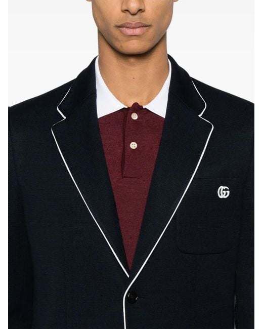 Gucci Blue Embroidered Jersey Blazer for men