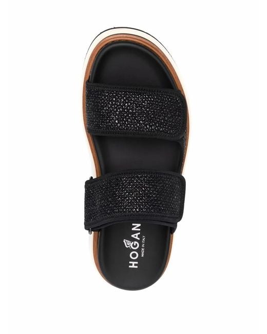 Hogan Black Touch-Strap Flat Sandals
