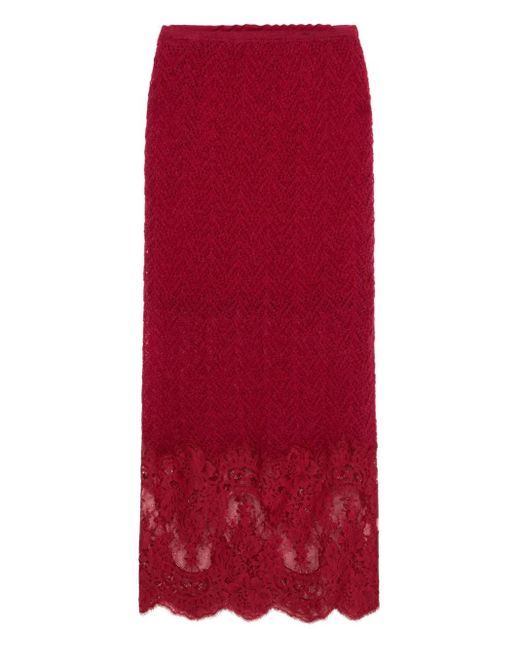 Blumarine Red Midirock Aus Spitze