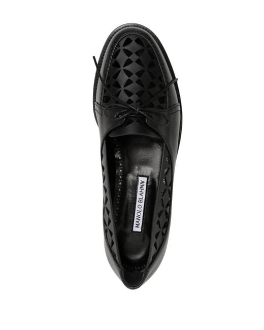 Manolo Blahnik Black Delirium Cut-Out Leather Loafers