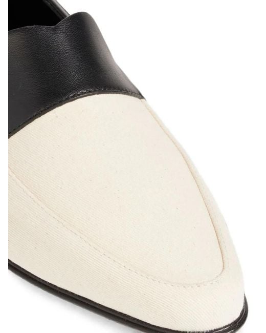 Khaite White Leather-Trimmed Canvas Loafers