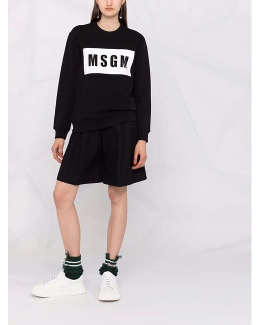 MSGM Black Logo-Print Cotton Sweater