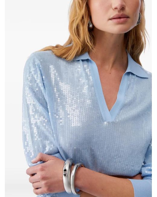 Liu Jo Blue Sequin V-Neck Sweater