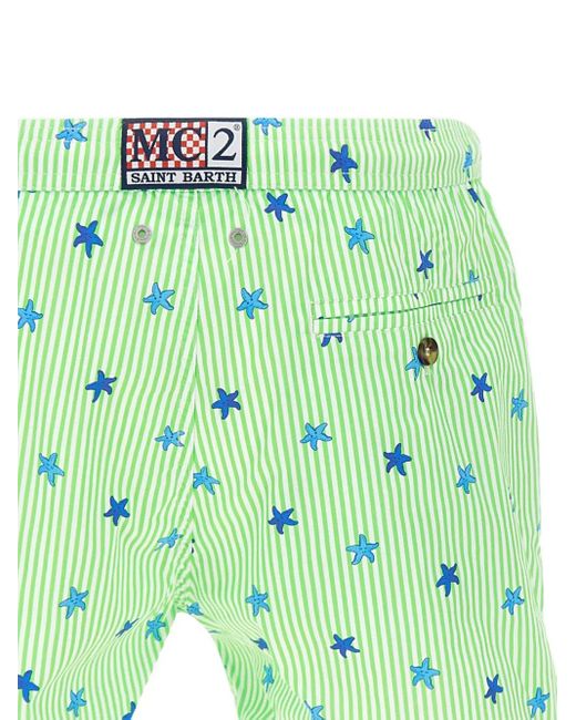 Mc2 Saint Barth Green Striped Star-Pattern Swim Shorts for men