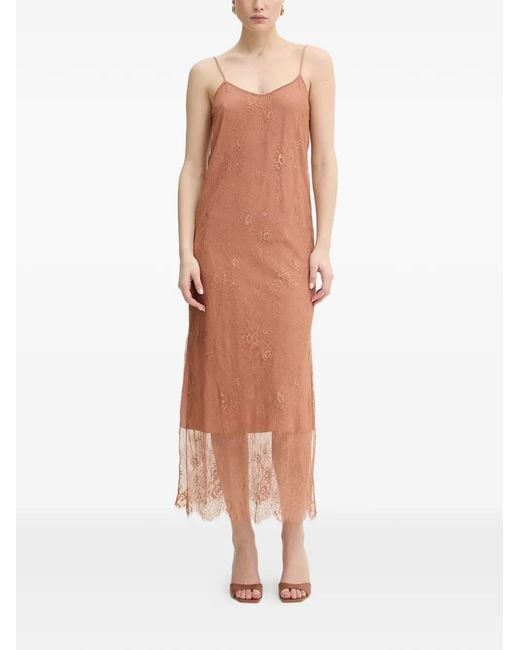 Twinset Brown Robe À Empiècements En Dentelle Superposée