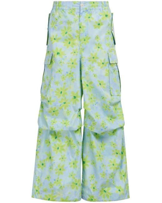 Marni Green Floral-print Wide-leg Cargo Trousers for men