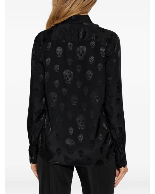 McQueen Black Skull-Pattern Collared Top