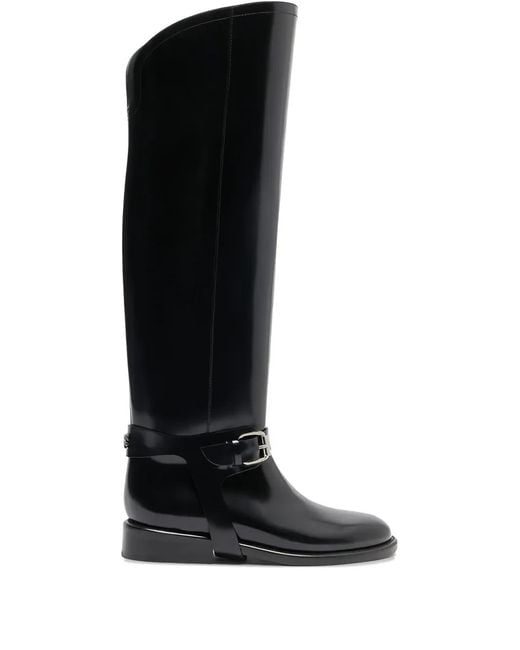 Casadei Black Leather Knee-High Boots
