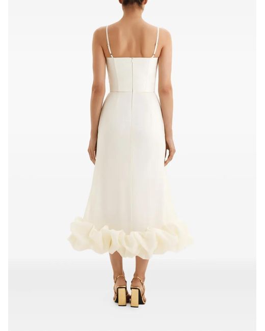 POST MERIDIEM White Draped Bodice Flounced-Hem Midi Dress