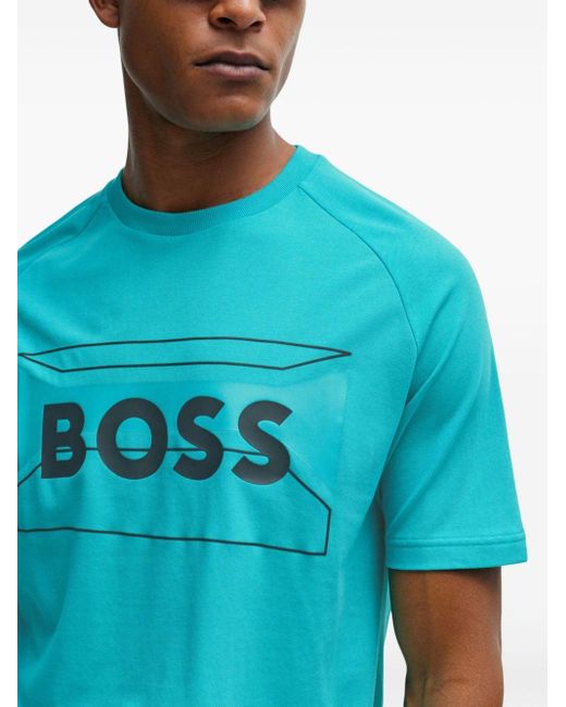 Boss Blue Graphic Logo-print T-shirt for men