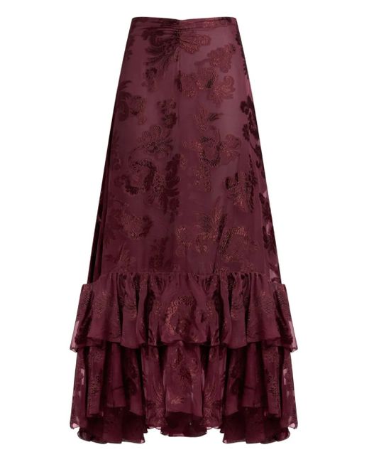 Etro Purple Floral-Print Ruffled Maxi Skirt