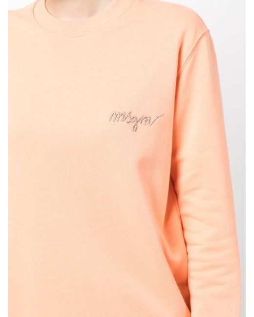 MSGM Pink Sweat En Coton À Logo Brodé