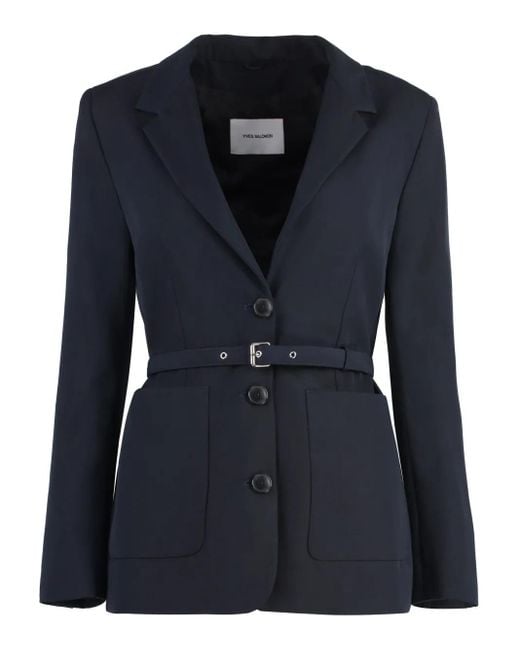 Yves Salomon Blue Belted Blazer