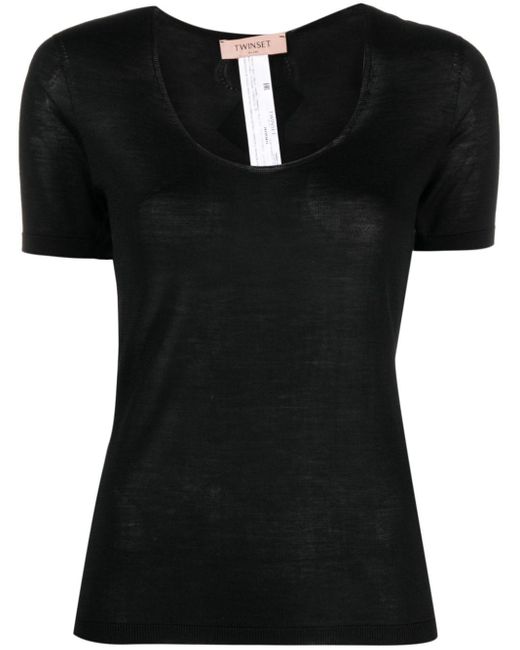 Twin Set Black Semi-sheer Silk T-shirt