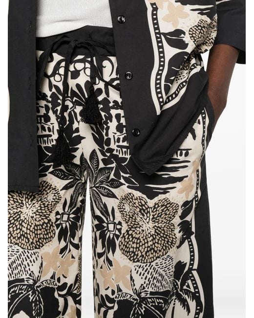 ERMANNO FIRENZE White Graphic-Print Drawstring Palazzo Trousers