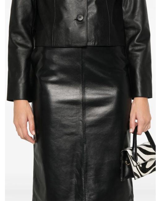 Manokhi Black Leather Midi Skirt