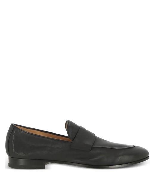 Ortigni Black Leather Penny Loafers for men
