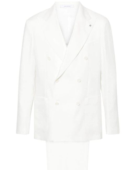 Tagliatore Doppelreihiger Anzug aus Leinen in White für Herren