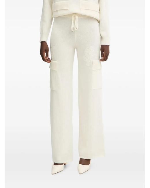 ERMANNO FIRENZE White Floral-Embroidered Cargo Pants