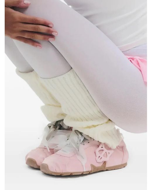 Naked Wolfe Pink Bow-Embellished Satin Sneakers