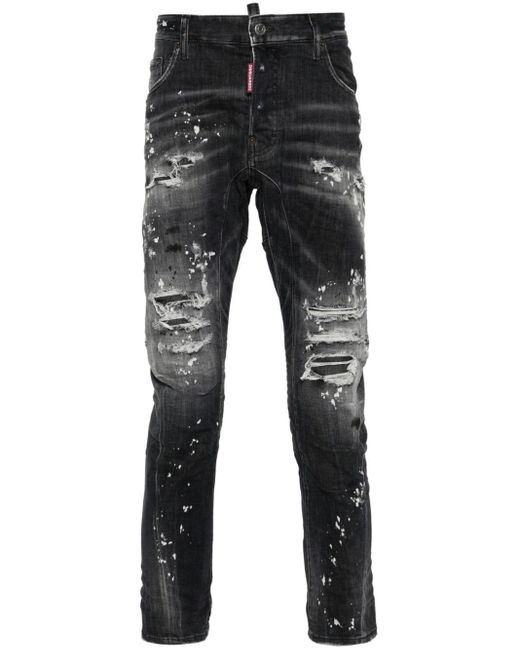DSquared² Gray Logo-plaque Distressed Jeans for men