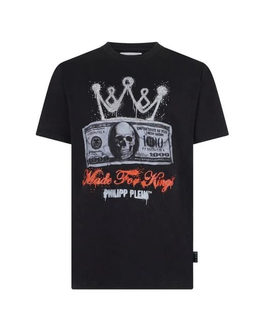 Philipp Plein Black Jersey T-Shirt Crown-Dollar for men
