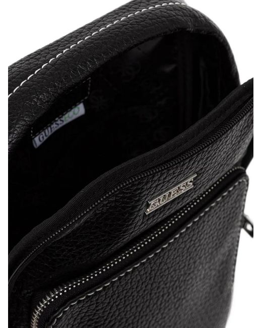 Guess Black Boston Pebbled Contrast-Stitch Backpack for men