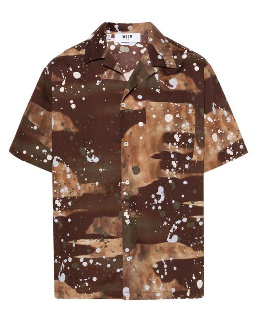 MSGM Brown Paint-splatter Cotton Shirt for men