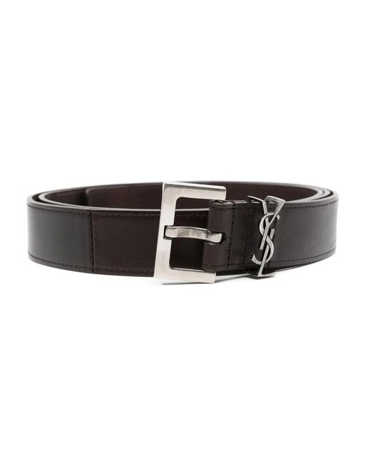Saint Laurent Black Cassandre Leather Belt for men