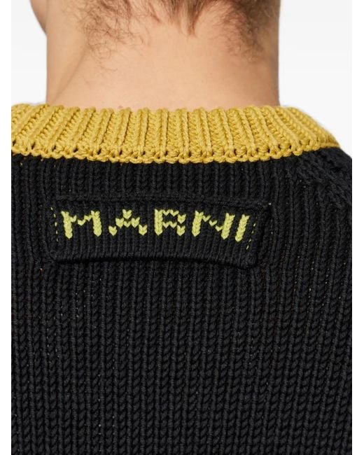 Marni Black Striped Logo-Patch Sweater for men
