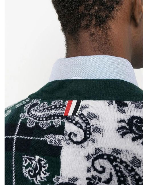 Thom Browne Blue Patterned Jacquard Cardigan for men