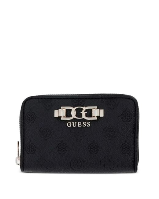 Guess Black Anise Logo-Embossed Zip-Around Wallet