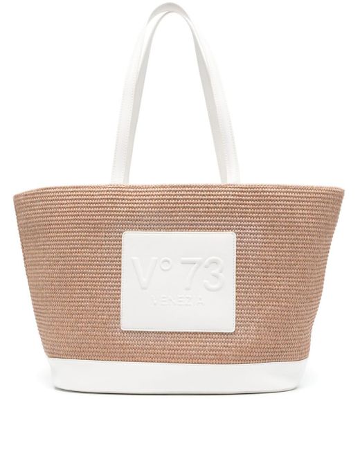 V73 White Logo-patch Tote Bag