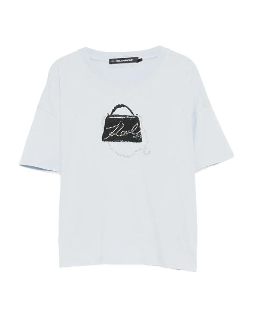 Karl Lagerfeld White Graphic-Print Short-Sleeve T-Shirt