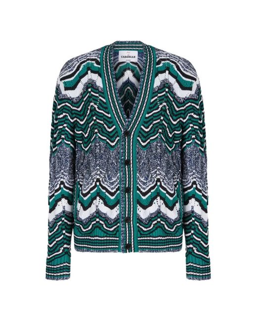Missoni Green Zigzag-Knit V-Neck Cardigan for men
