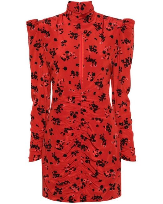Alessandra Rich Red Alessandra reichhaltiges Mini -Kleid mit hohem Nackenblumen