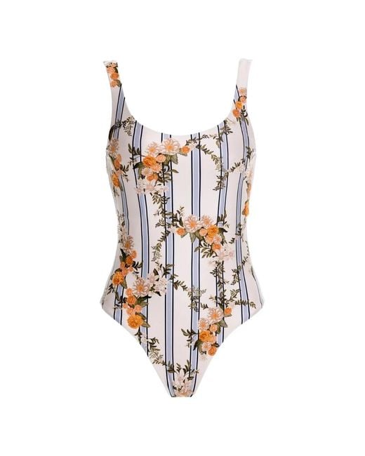 Agua Bendita White Gema Valle Floral-Embroidered Swimsuit