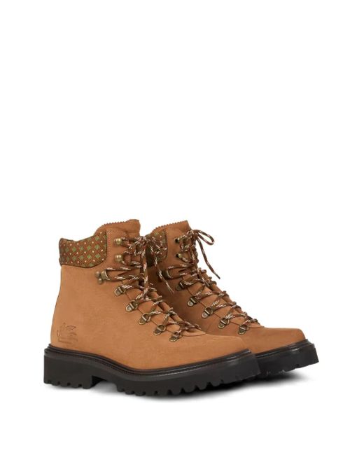 Etro Brown Patterned-Collar Lace-Up Boots for men