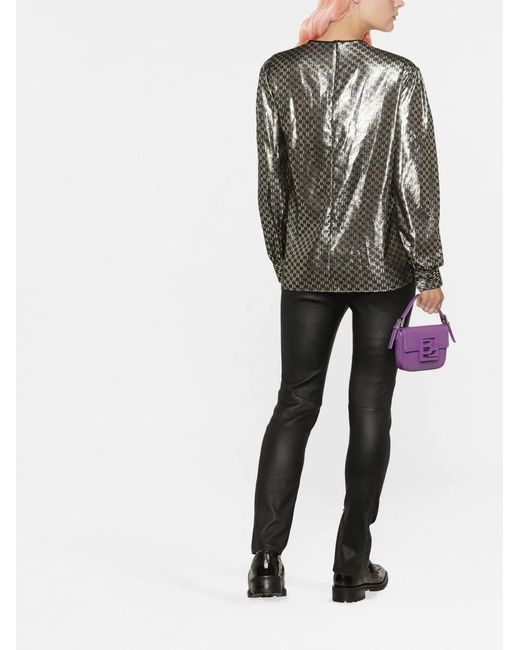 Karl Lagerfeld Black Monogram Print Shine-Finish Blouse