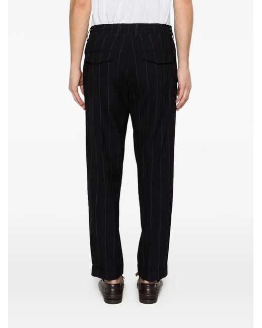 Eleventy Black Pinstripe-Pattern Drawstring Trousers for men