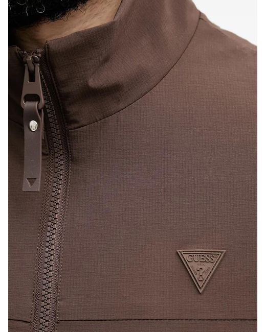 Guess Brown Logo-Patch Zip-Up Jacket for men