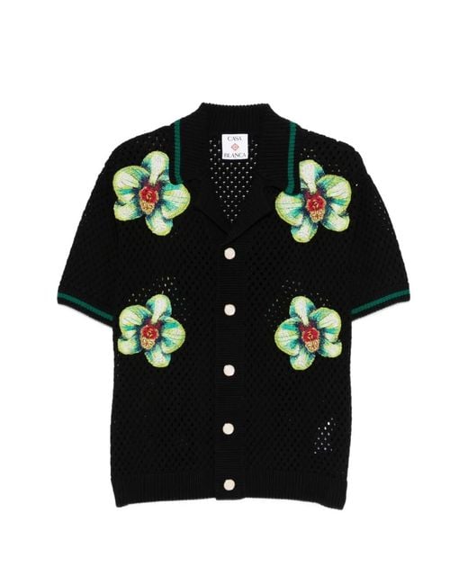 Casablanca Black Floral-Embroidered Shirt for men